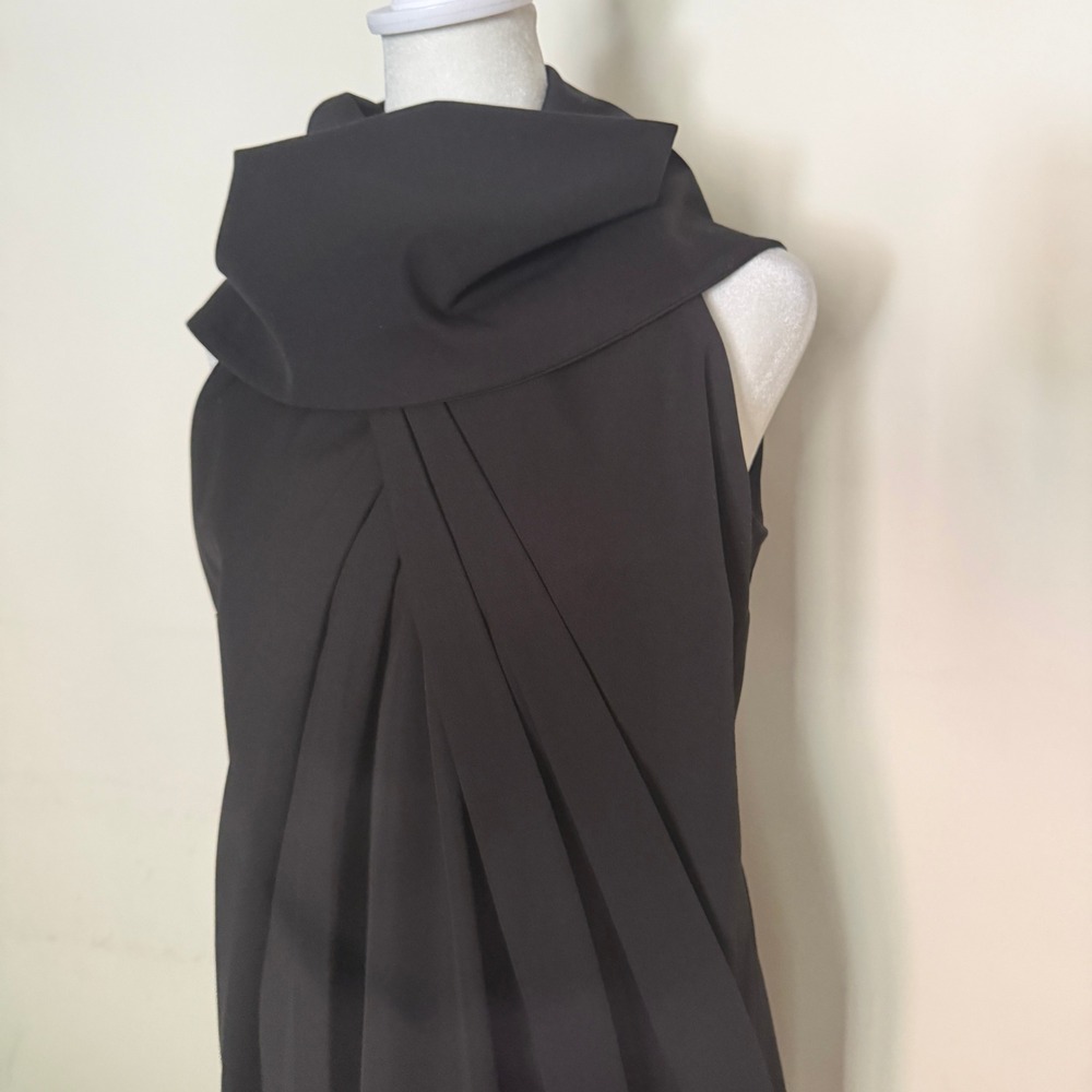Malloni Italian Pleated Cowl Neck Sleeveless Dress Black IT 42 US 6 - Picture 5 of 11